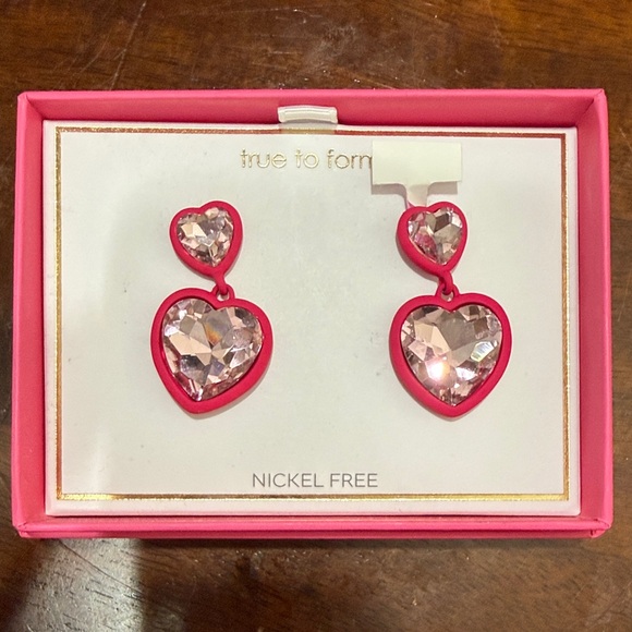 Jewelry - Heart Drop Crystal Earrings in Pink